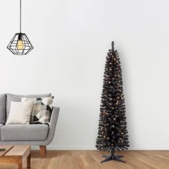 Cheap ✔️ 6ft. Pre-Lit Artificial Black Pencil 🎄 Christmas Tree, Clear Lights by Ashland® ❤️ -Ashland Sales 10444272 15