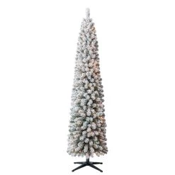Cheapest ⭐ 7ft. Pre-Lit Flocked Artificial Pencil 🎄 Christmas Tree, Clear Lights by Ashland® 👍