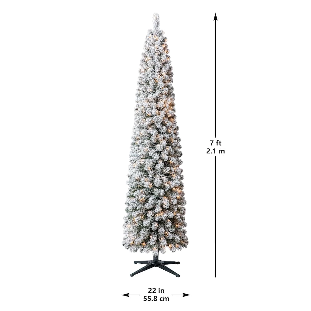 Cheapest ⭐ 7ft. Pre-Lit Flocked Artificial Pencil 🎄 Christmas Tree, Clear Lights by Ashland® 👍 8 Cheapest ⭐ 7ft. Pre-Lit Flocked Artificial Pencil 🎄 Christmas Tree, Clear Lights by Ashland® 👍 - Image 6