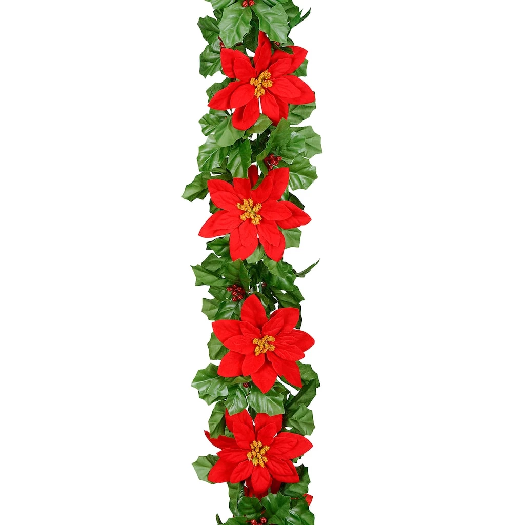 Brand new 🔥 6ft. Red Velvet Poinsettia & Berry Chain Garland by Ashland® ⌛ 3 Brand new 🔥 6ft. Red Velvet Poinsettia & Berry Chain Garland by Ashland® ⌛