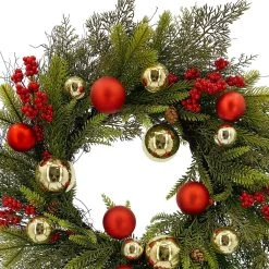 Hot Sale 🔥 24" Red & Gold Ornament, Mixed Pine & Berry Wreath by Ashland® ⭐ -Ashland Sales 10674829 2