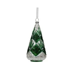 New ✨ Green & Silver Glass 🎅 Christmas Tree Ornament by Ashland® 🔔