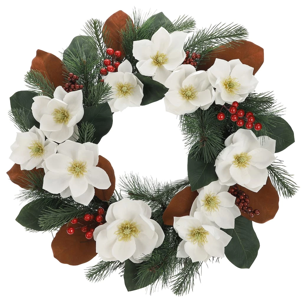 Top 10 ❤️ 24" White Magnolia, Red Berry & Pine Wreath by Ashland® 🔥 3 Top 10 ❤️ 24" White Magnolia, Red Berry & Pine Wreath by Ashland® 🔥
