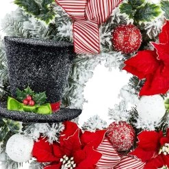 Best Sale 🌟 26" Snowman Hat & Poinsettia Flocked Wreath by Ashland® 🔔 -Ashland Sales 10699982 2
