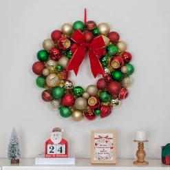 Budget 💯 23" Red, Green & Gold Ball Ornament Wall Wreath by Ashland® 👏 -Ashland Sales 10699989 4