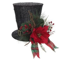 Brand new ⭐ 10" Red & Black Tabletop Snowman Hat With Pine, Holly Berries & LED Lights by Ashland® 👍