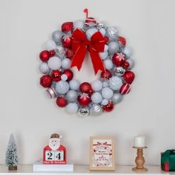 Best deal ⭐ 23" Red & White Ball Ornament Wall Wreath by Ashland® 🎁 -Ashland Sales 10700709 4