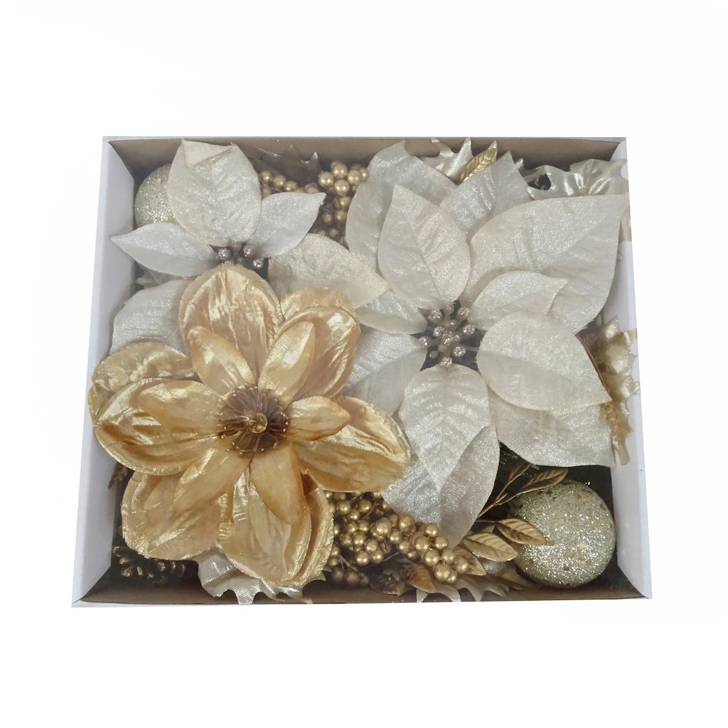 Discount 🔥 Gold & White Poinsettia Accents by Ashland® 🧨 3 Discount 🔥 Gold & White Poinsettia Accents by Ashland® 🧨