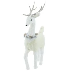 Promo 😀 20.5" White Standing Deer with Tinsel Wreath Tabletop Figure by Ashland® ✔️