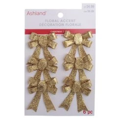 Coupon 👍 Gold Glitter Bows, 6ct. by Ashland® 🎄 Christmas 🥰
