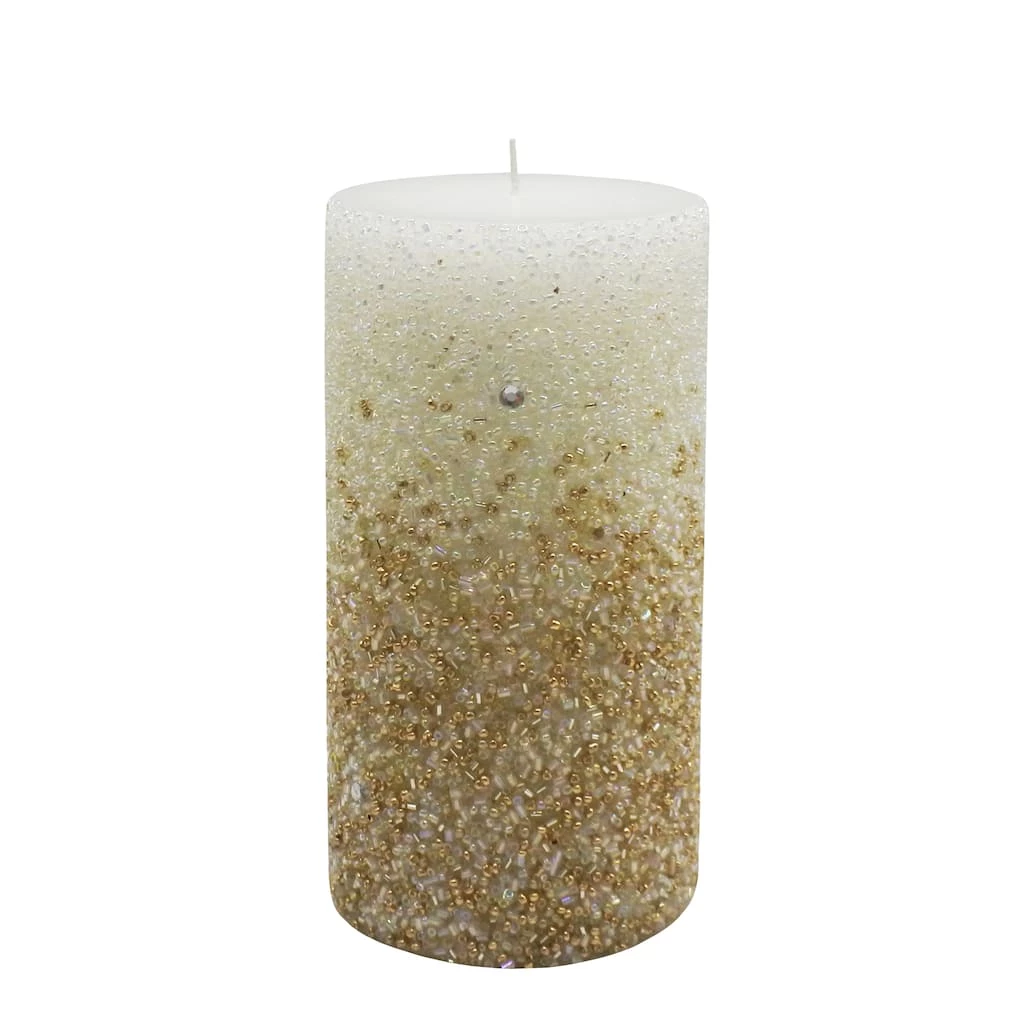 Budget 🎁 3" x 6" Champagne Beaded Pillar Candle by Ashland® 🎁 3 Budget 🎁 3" x 6" Champagne Beaded Pillar Candle by Ashland® 🎁