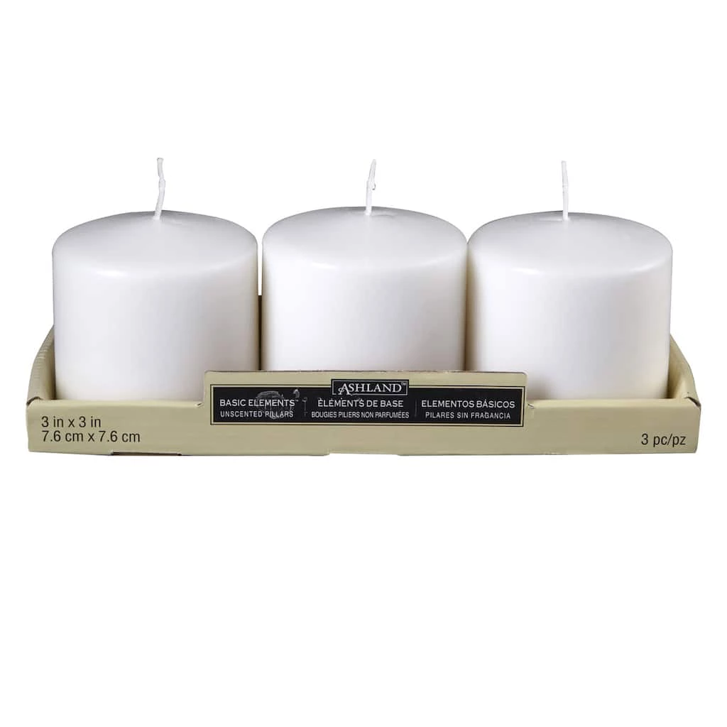 Cheap 🎁 12 Packs: 3 ct. (36 total) Basic Elements™ White Pillar Candles by Ashland® 👍 3 Cheap 🎁 12 Packs: 3 ct. (36 total) Basic Elements™ White Pillar Candles by Ashland® 👍